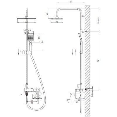 Схема Душевая стойка со смесителем с коротким изливом FENDI