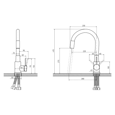 Схема Смеситель для кухни GRON FLEX ЗОЛОТО